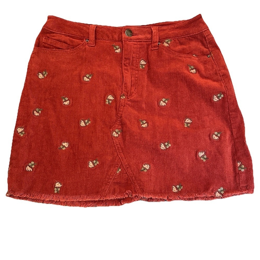 COCO + JAIMESON Womens Corduroy Mini Skirt 26 Rose Embroidered Boho Cottagecore
